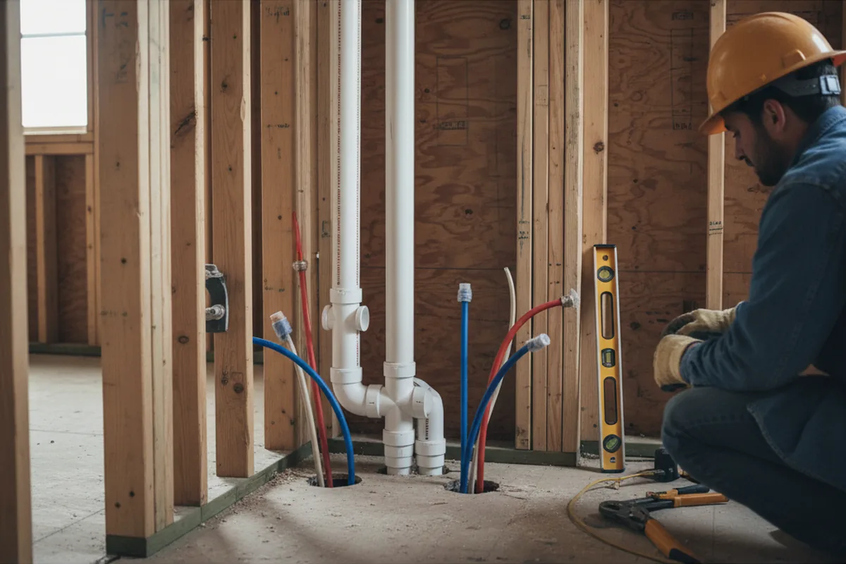 Drain and supply rough-in during Sump Pump Repair in Lynnfield